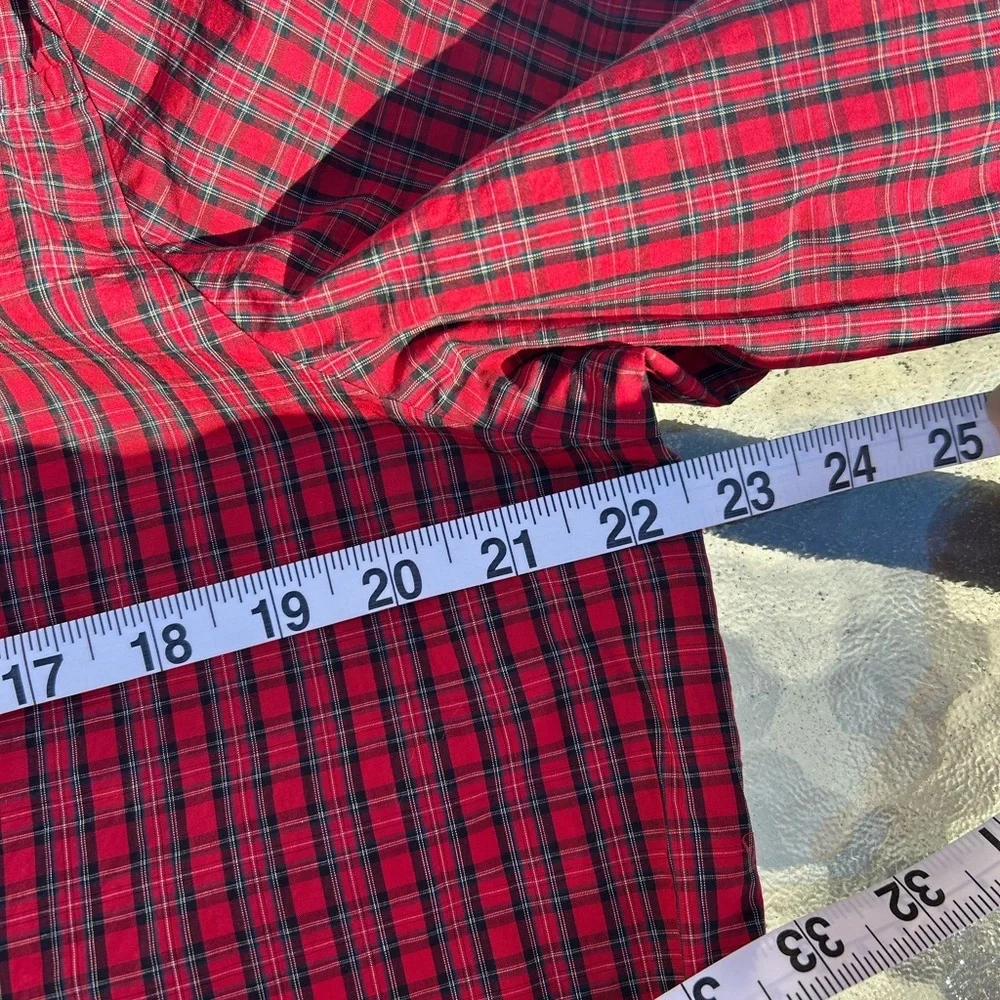 J. Crew size 12 Jeweled button popover tunic red checkered plaid preppy holidays